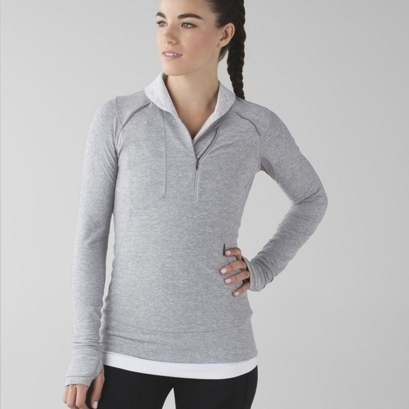 lululemon athletica Tops - Lululemon Think Fast Pullover Heathered Slate / Tonka Stripe – Size 4